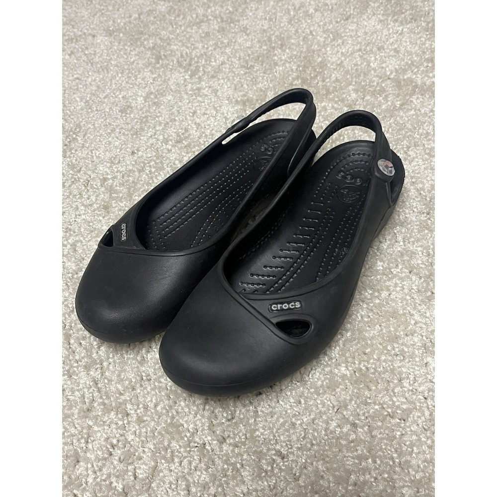 Crocs Olivia Flats Women's Size 7 Black Slingback With a Rhinestone Accent